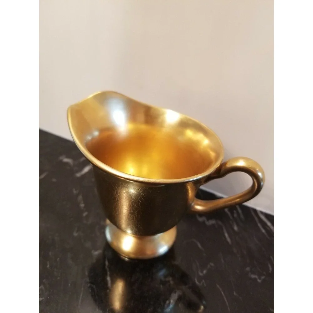 Vintage Pickard Sugar Bowl & Creamer Gold #595 Rose & Daisy